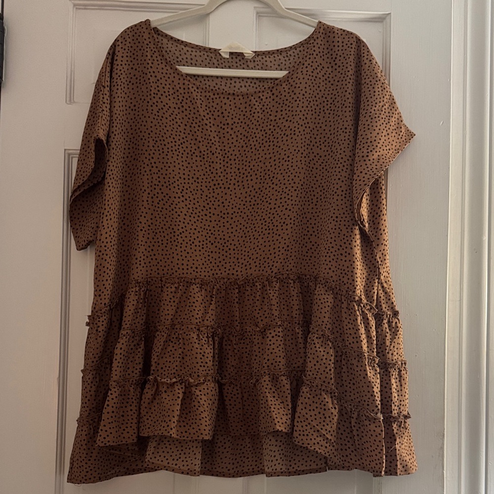 Brown Polka Dot Ruffle Top